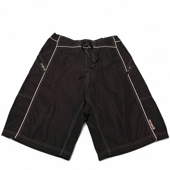 Y2K baggy black multi pocket men’s shorts with white stitching - Picture 1 of 7